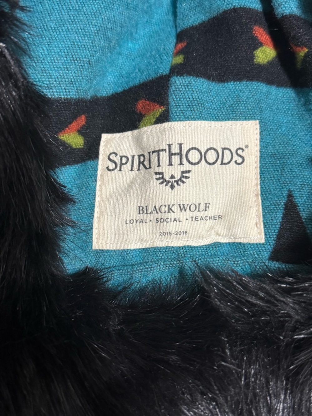 SpiritHoods Black Wolf Half Hood with Teal inside - Picture 4 of 4